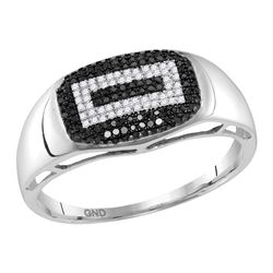 0.27 CTW Mens Black Color Diamond Rectangle Cluster Ring 10KT White Gold - REF-30F2N