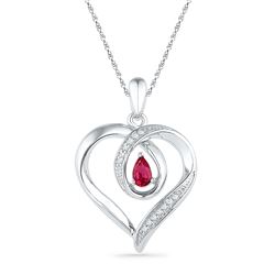 0.05 CTW Pear Created Ruby Diamond Heart Pendant 10KT White Gold - REF-18F2N