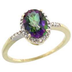 Natural 1.2 ctw Mystic-topaz & Diamond Engagement Ring 10K Yellow Gold - REF-16G9M