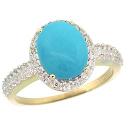 Natural 2.56 ctw Turquoise & Diamond Engagement Ring 10K Yellow Gold - REF-39R6Z