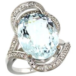 Natural 11.23 ctw aquamarine & Diamond Engagement Ring 14K White Gold - REF-191G2M