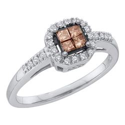 0.25 CTW Princess Cognac-brown Color Diamond Ring 10KT White Gold - REF-22K4W