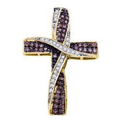 0.57 CTW Cognac-brown Color Diamond Cross Pendant 10KT Yellow Gold - REF-34F4N