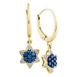 0.27 CTW Blue Color Diamond Star Cluster Dangle Earrings 10KT Yellow Gold - REF-22W4K