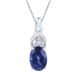 0.86 CTW Oval Created Blue Sapphire Solitaire Diamond Pendant 10KT White Gold - REF-6W2K