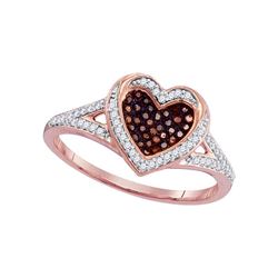 0.20 CTW Red Color Diamond Heart Love Ring 10KT Rose Gold - REF-25Y4X