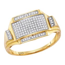 0.25 CTW Mens Pave-set Diamond Rectangle Cluster Ring 10KT Yellow Gold - REF-37M5H