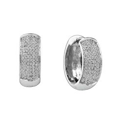 0.50 CTW Pave-set Diamond Huggie Hoop Earrings 10KT White Gold - REF-41H9M