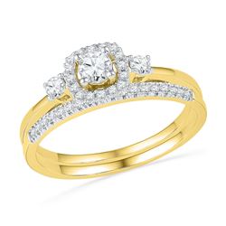 0.49 CTW Diamond Solitaire Halo Bridal Engagement Ring 10KT Yellow Gold - REF-52F4N