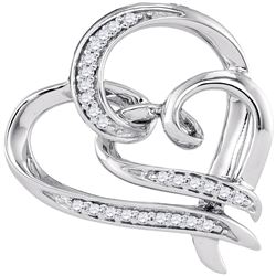 0.10 CTW Diamond Linked Double Heart Pendant 10KT White Gold - REF-18F2N