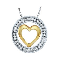 0.10 CTW Diamond Encircled Heart Pendant 10KT Two-tone Gold - REF-11K2W