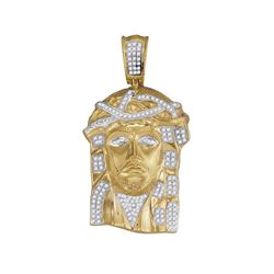 0.43 CTW Mens Diamond Jesus Christ Head Charm Pendant 10KT Yellow Gold - REF-67K4W