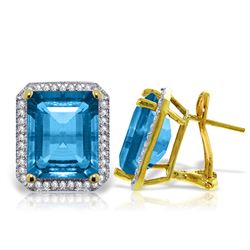 Genuine 15.6 ctw Blue Topaz & Diamond Earrings Jewelry 14KT Yellow Gold - REF-136H3X