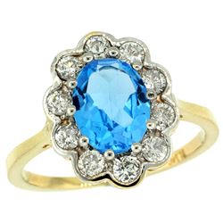 Natural 2.34 ctw Swiss-blue-topaz & Diamond Engagement Ring 14K Yellow Gold - REF-81V4F