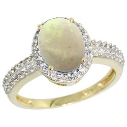 Natural 1.21 ctw Opal & Diamond Engagement Ring 14K Yellow Gold - REF-40M6H