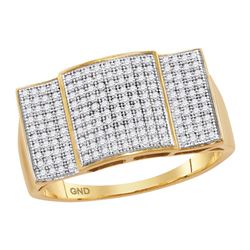 0.50 CTW Mens Pave-set Diamond Rectangle Convex Cluster Ring 10KT Yellow Gold - REF-59K9W