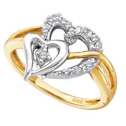 0.10 CTW Diamond Double Heart Ring 10KT Two-tone Gold - REF-16N4F