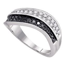 0.33 CTW Black Color Diamond Cocktail Ring 10KT White Gold - REF-30F2N