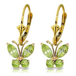 Genuine 1.24 ctw Peridot Earrings Jewelry 14KT Yellow Gold - REF-38T2A