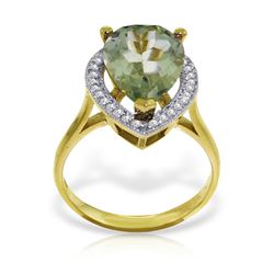 Genuine 3.41 ctw Green Amethyst & Diamond Ring Jewelry 14KT Yellow Gold - REF-75K4V