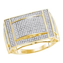 0.76 CTW Mens Pave-set Diamond Convex Dome Ring 10KT Yellow Gold - REF-87F2N