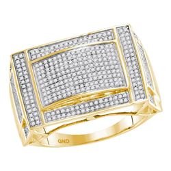 0.76 CTW Mens Pave-set Diamond Convex Dome Ring 10KT Yellow Gold - REF-87F2N