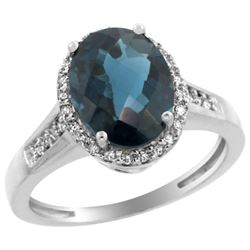 Natural 2.49 ctw London-blue-topaz & Diamond Engagement Ring 14K White Gold - REF-42Y8X