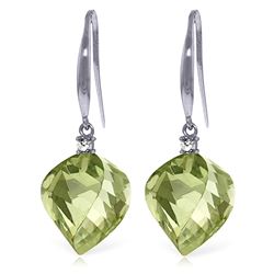 Genuine 26.1 ctw Green Amethyst & Diamond Earrings Jewelry 14KT White Gold - REF-55Z3N