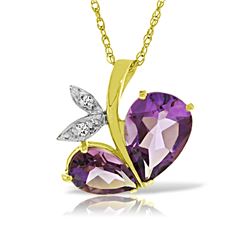 Genuine 4.06 ctw Amethyst & Diamond Necklace Jewelry 14KT Yellow Gold - REF-59N2R