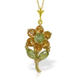 Genuine 1.06 ctw Peridot & Citrine Necklace Jewelry 14KT Yellow Gold - REF-25A3K