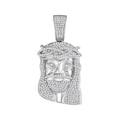 1.2 CTW Mens Diamond Jesus Head Messiah Charm Pendant 10KT White Gold - REF-75X2Y