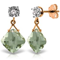 Genuine 17.56 ctw Green Amethyst & Diamond Earrings Jewelry 14KT Rose Gold - REF-48V3W