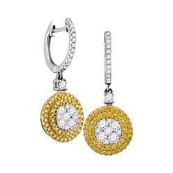 1.01 CTW Yellow Diamond Circle Cluster Dangle Earrings 18KT White Gold - REF-165X2Y