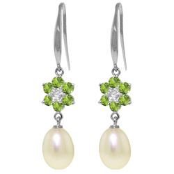 Genuine 9.01 ctw Peridot, Pearl & Diamond Earrings Jewelry 14KT White Gold - REF-44V3W