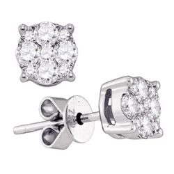 0.67 CTW Diamond Cluster Stud Earrings 18KT White Gold - REF-134X9Y