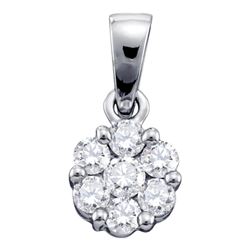 1 CTW Diamond Flower Cluster Pendant 14k White Gold - REF-104N9F