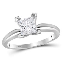 1 CTW Princess Diamond Solitaire Certified Bridal Ring 14KT White Gold - REF-299H9M