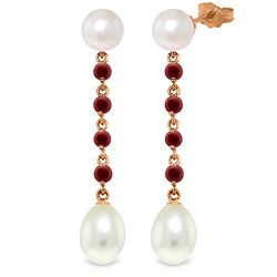 Genuine 11 ctw Pearl & Ruby Earrings Jewelry 14KT Rose Gold - REF-31V4W