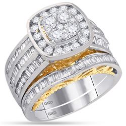 1.83 CTW Diamond Cluster Bridal Engagement Ring 14KT Two-tone Gold - REF-165H2M