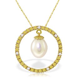 Genuine 4.1 ctw Pearl & Diamond Necklace Jewelry 14KT Yellow Gold - REF-39R4P