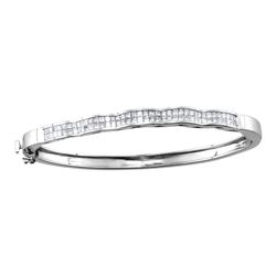 2 CTW Princess Diamond Double Row Wave Bangle Bracelet 14KT White Gold - REF-326K9W