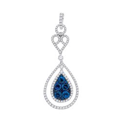 0.82 CTW Blue Sapphire Teardrop Diamond Pendant 14KT White Gold - REF-224F9N