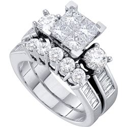 1.98 CTW Princess Diamond Cluster Bridal Engagement Ring 14KT White Gold - REF-209N9F