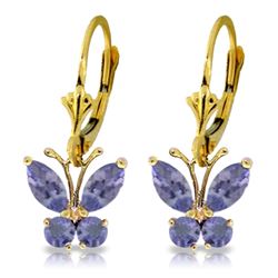 Genuine 1.24 ctw Tanzanite Earrings Jewelry 14KT Yellow Gold - REF-48V3W