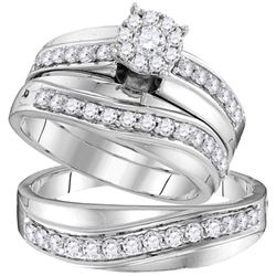 0.97 CTW His & Hers Diamond Cluster Matching Bridal Ring 14KT White Gold - REF-112H5M