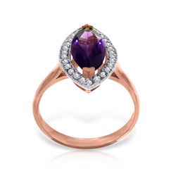 Genuine 1.80 ctw Amethyst & Diamond Ring Jewelry 14KT Rose Gold - REF-70T5A