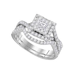 0.88 CTW Princess Diamond Bridal Engagement Ring 14KT White Gold - REF-104N9F