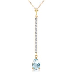 Genuine 1.80 ctw Aquamarine & Diamond Necklace Jewelry 14KT Yellow Gold - REF-35R4P