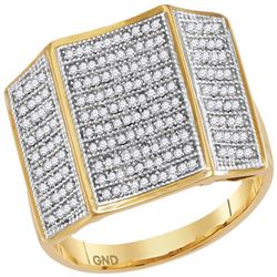 0.50 CTW Mens Pave-set Diamond Concave Rectangle Cluster Ring 10KT Yellow Gold - REF-71X8Y