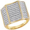 Image 1 : 0.50 CTW Mens Pave-set Diamond Concave Rectangle Cluster Ring 10KT Yellow Gold - REF-71X8Y